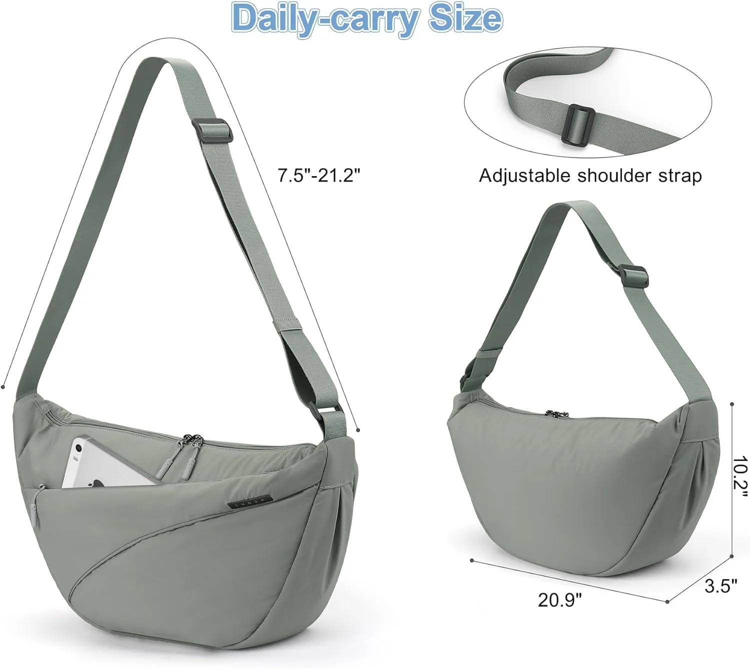 SUNUP Crossbody Bag for Women Men, Large Crescent Bag, Lightweight Sling Cross body Bags for Daily Use