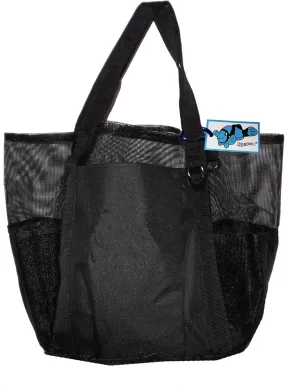Super Big Large Mesh Family Beach Bag Tote - 24 in x 16 in x 10 in (Black - Blank)