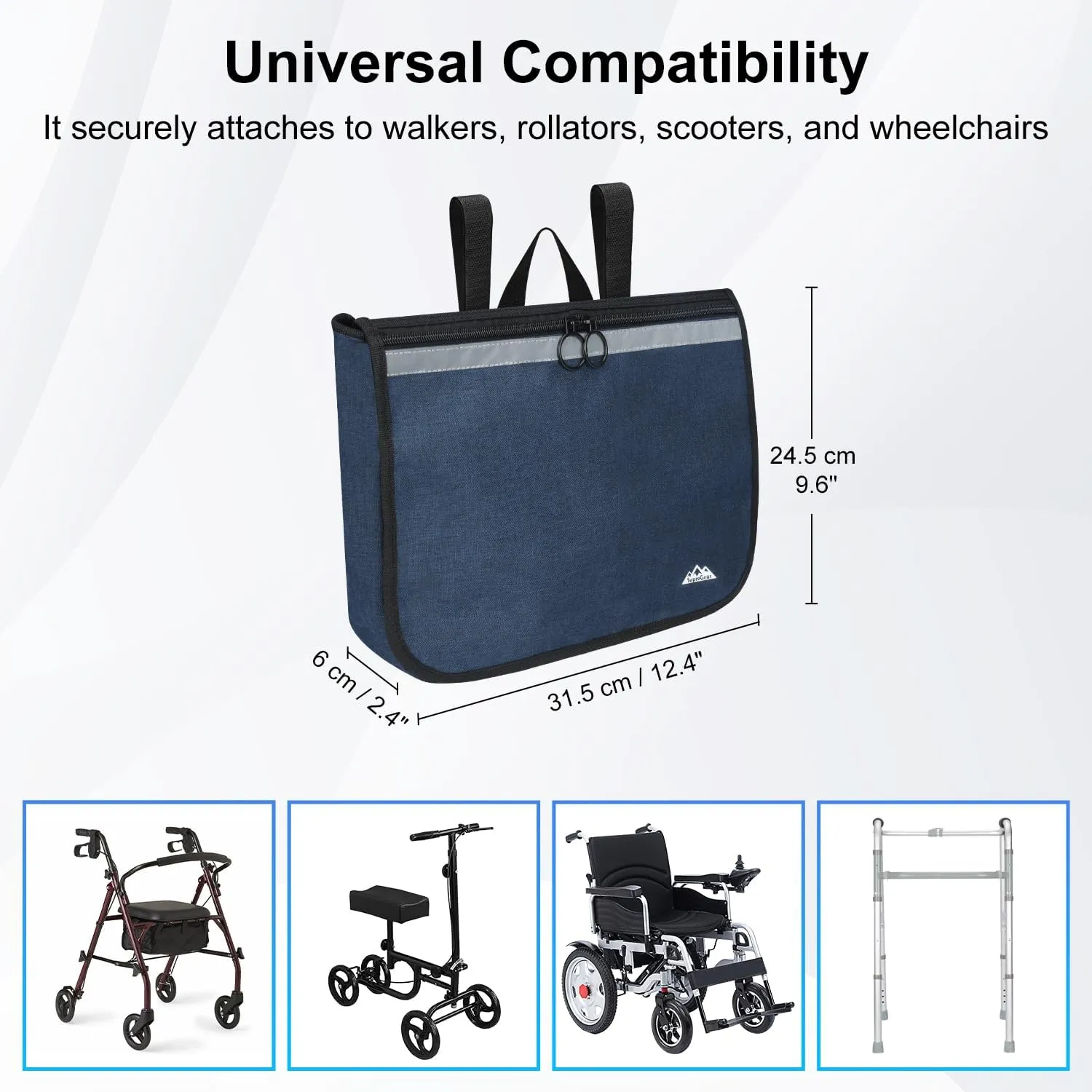 supregear Wheelchair Side Bag, Multifunctional Side Storage Pouch for Rollator, Walkers, Power Wheelchairs and Knee Scooters Wheelchair Armrest Bag for Elderly Seniors Adults Portable Travel Tote
