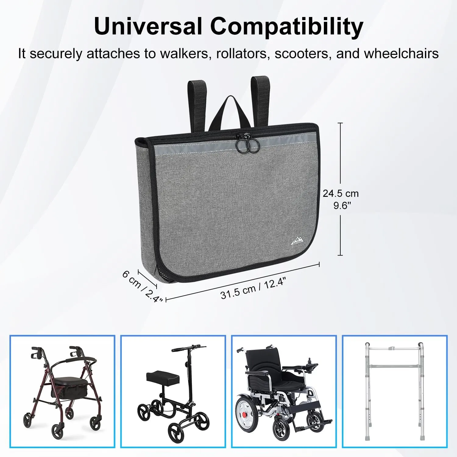 supregear Wheelchair Side Bag, Multifunctional Side Storage Pouch for Rollator, Walkers, Power Wheelchairs and Knee Scooters Wheelchair Armrest Bag for Elderly Seniors Adults Portable Travel Tote