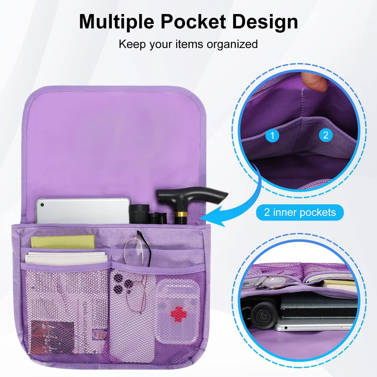 supregear Wheelchair Side Bag, Multifunctional Side Storage Pouch for Rollator, Walkers, Power Wheelchairs and Knee Scooters Wheelchair Armrest Bag for Elderly Seniors Adults Portable Travel Tote