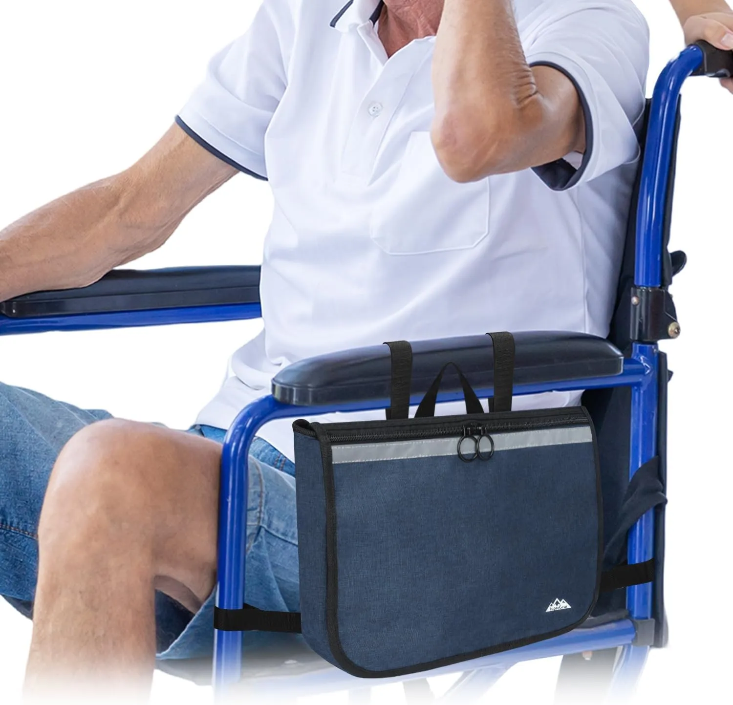 supregear Wheelchair Side Bag, Multifunctional Side Storage Pouch for Rollator, Walkers, Power Wheelchairs and Knee Scooters Wheelchair Armrest Bag for Elderly Seniors Adults Portable Travel Tote
