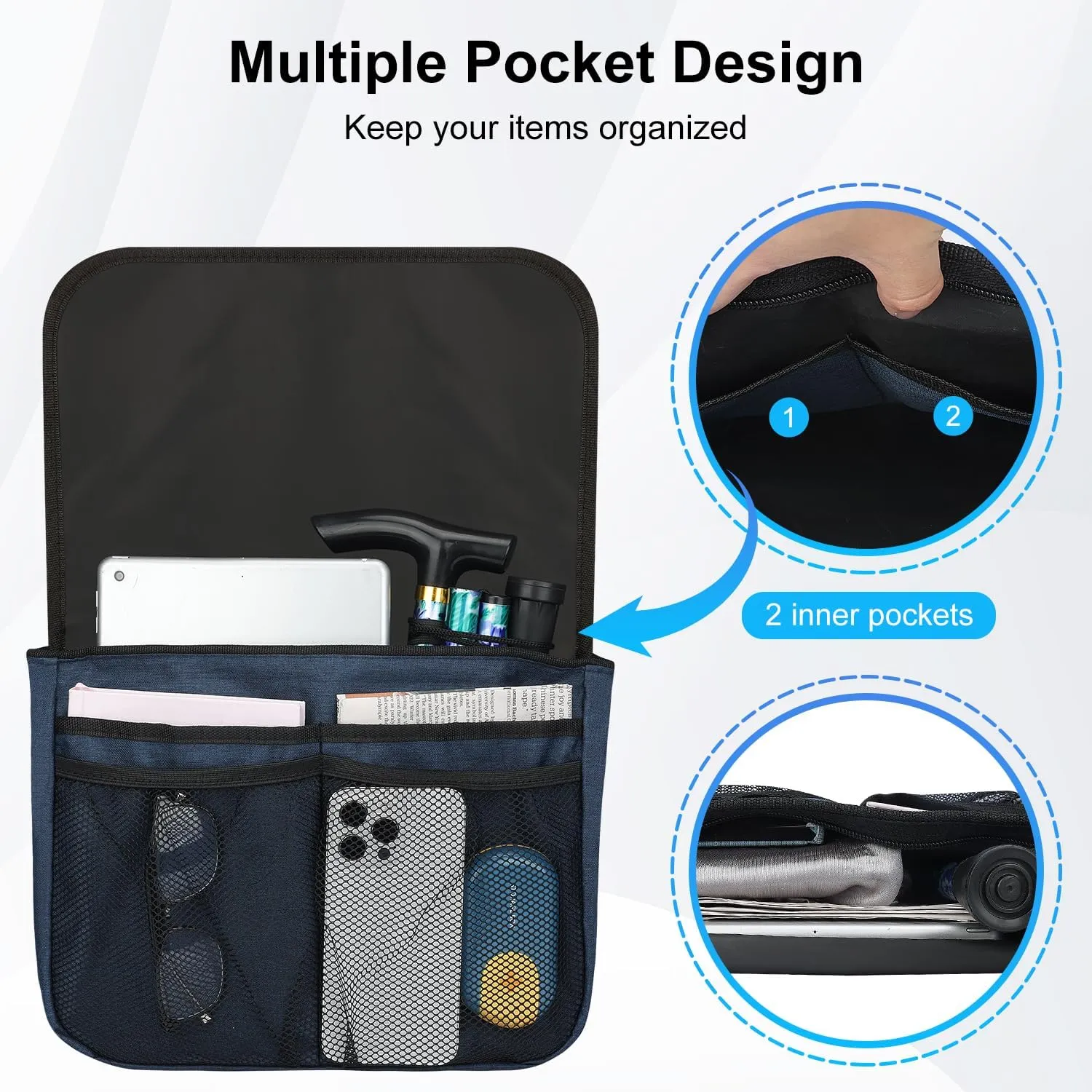 supregear Wheelchair Side Bag, Multifunctional Side Storage Pouch for Rollator, Walkers, Power Wheelchairs and Knee Scooters Wheelchair Armrest Bag for Elderly Seniors Adults Portable Travel Tote