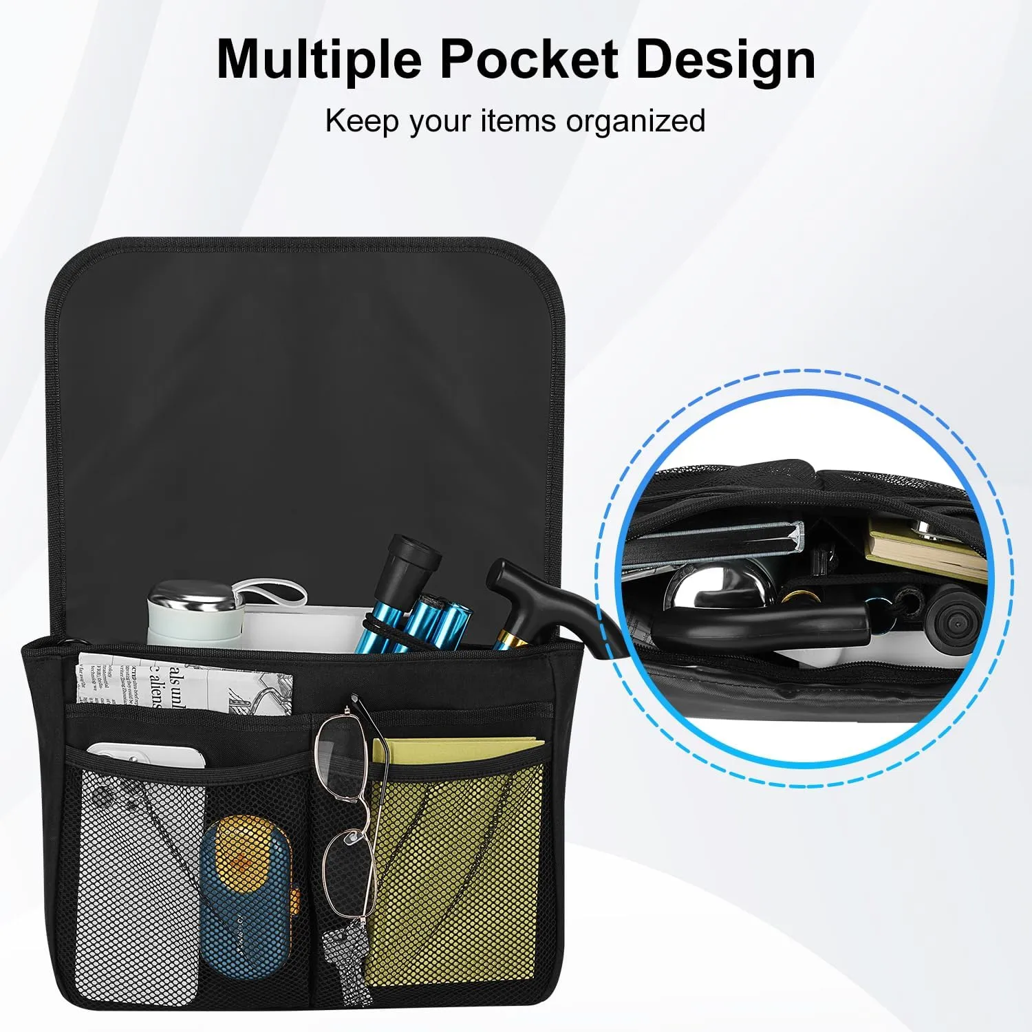 supregear Wheelchair Side Bag, Waterproof Storage Pouch for Rollator, Walkers, Power Wheelchairs and Knee Scooters - Wheelchair Armrest Bag for Elderly Seniors Portable Travel Tote