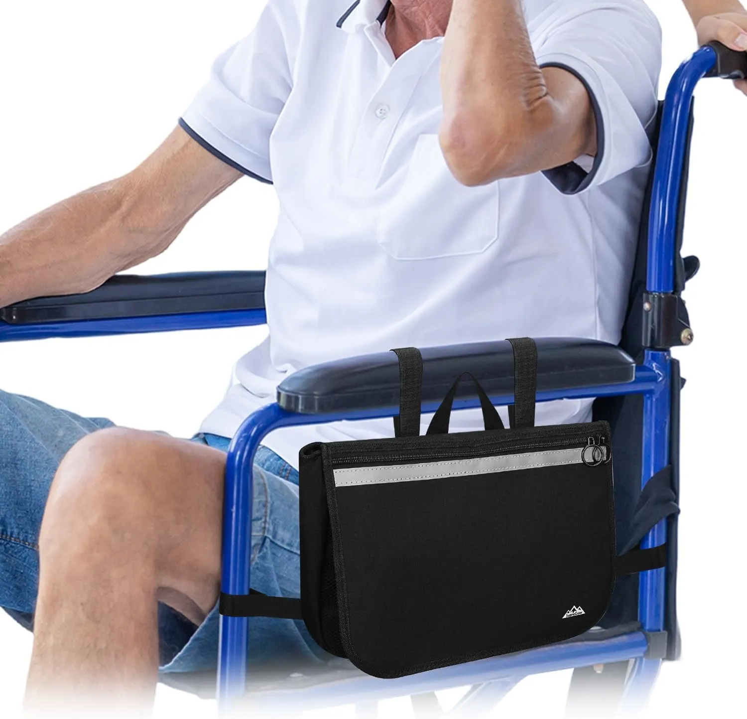 supregear Wheelchair Side Bag, Waterproof Storage Pouch for Rollator, Walkers, Power Wheelchairs and Knee Scooters - Wheelchair Armrest Bag for Elderly Seniors Portable Travel Tote