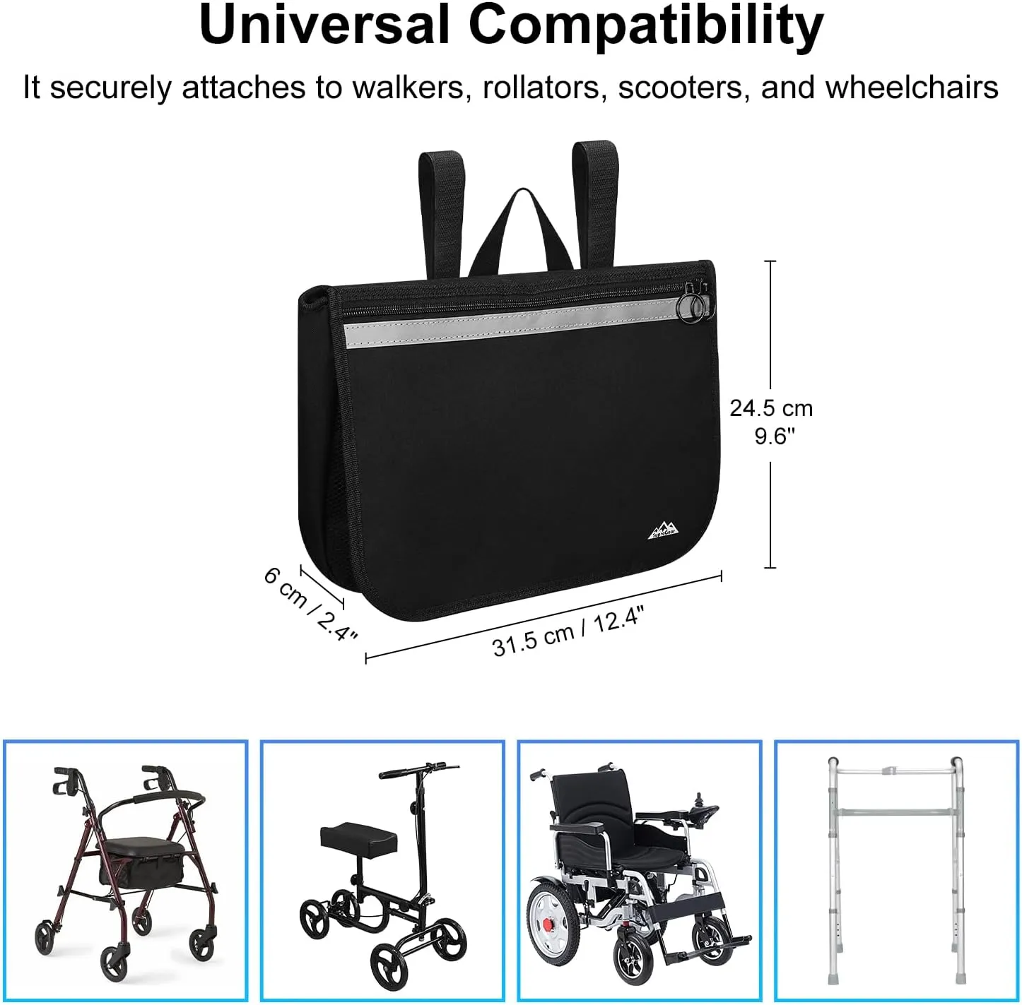 supregear Wheelchair Side Bag, Waterproof Storage Pouch for Rollator, Walkers, Power Wheelchairs and Knee Scooters - Wheelchair Armrest Bag for Elderly Seniors Portable Travel Tote