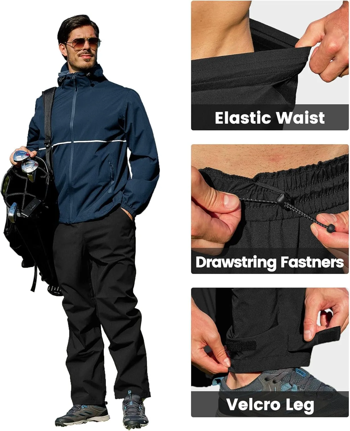 SWISSWELL Rain Suit Waterproof Breathable Lightweight Packable 2 Pieces Rainwear Rain Gear for Golf Hiking Fishing