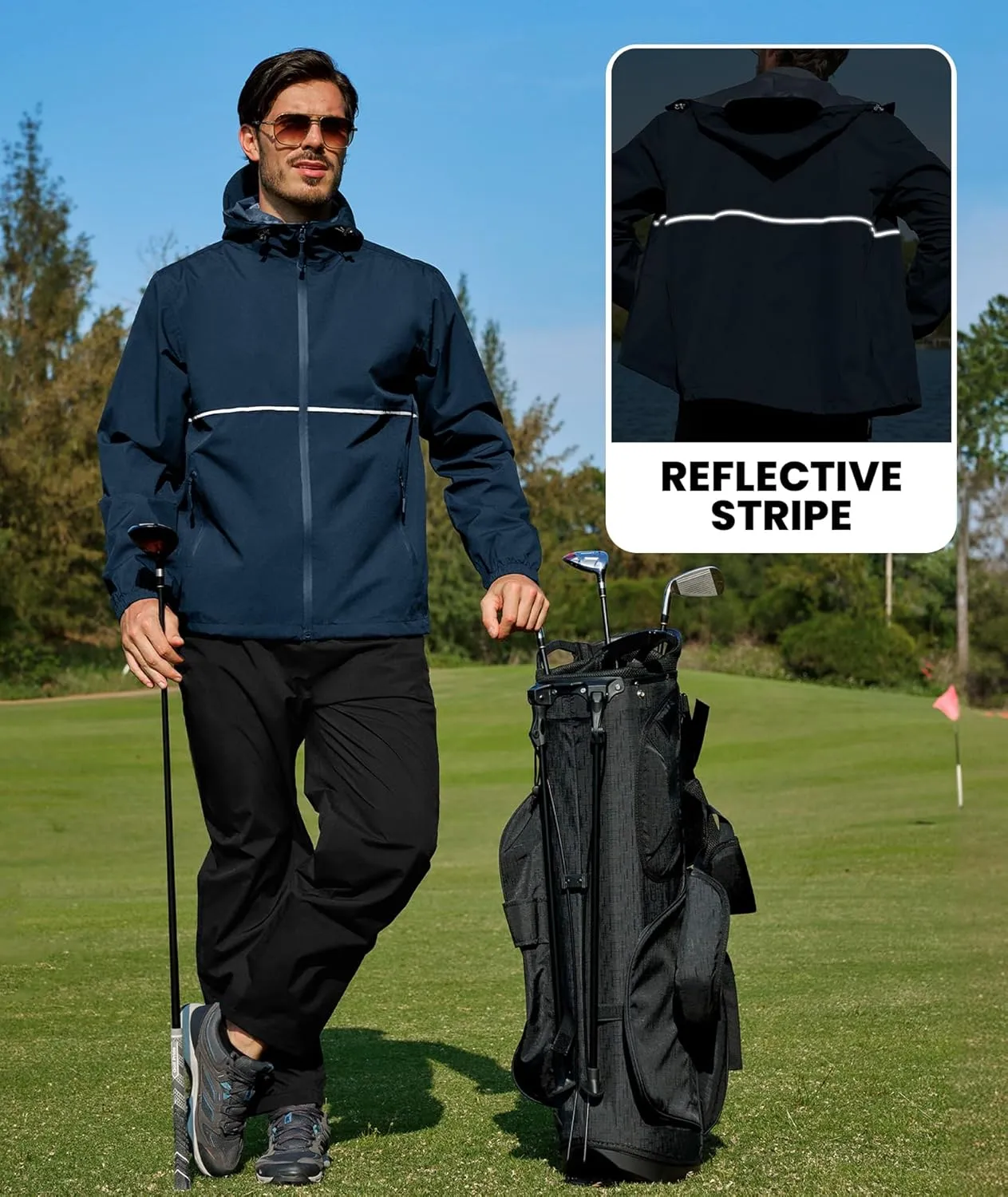 SWISSWELL Rain Suit Waterproof Breathable Lightweight Packable 2 Pieces Rainwear Rain Gear for Golf Hiking Fishing
