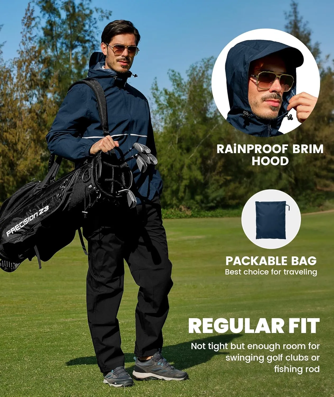 SWISSWELL Rain Suit Waterproof Breathable Lightweight Packable 2 Pieces Rainwear Rain Gear for Golf Hiking Fishing