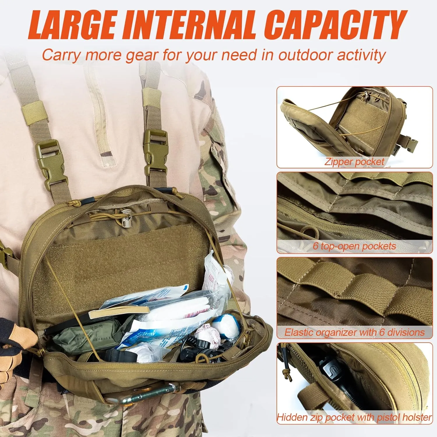 Tactical Chest Pack Bag Molle EDC Pouch Bag with CCW Compartment Adjustable Strap Workouts Fishing Hunting