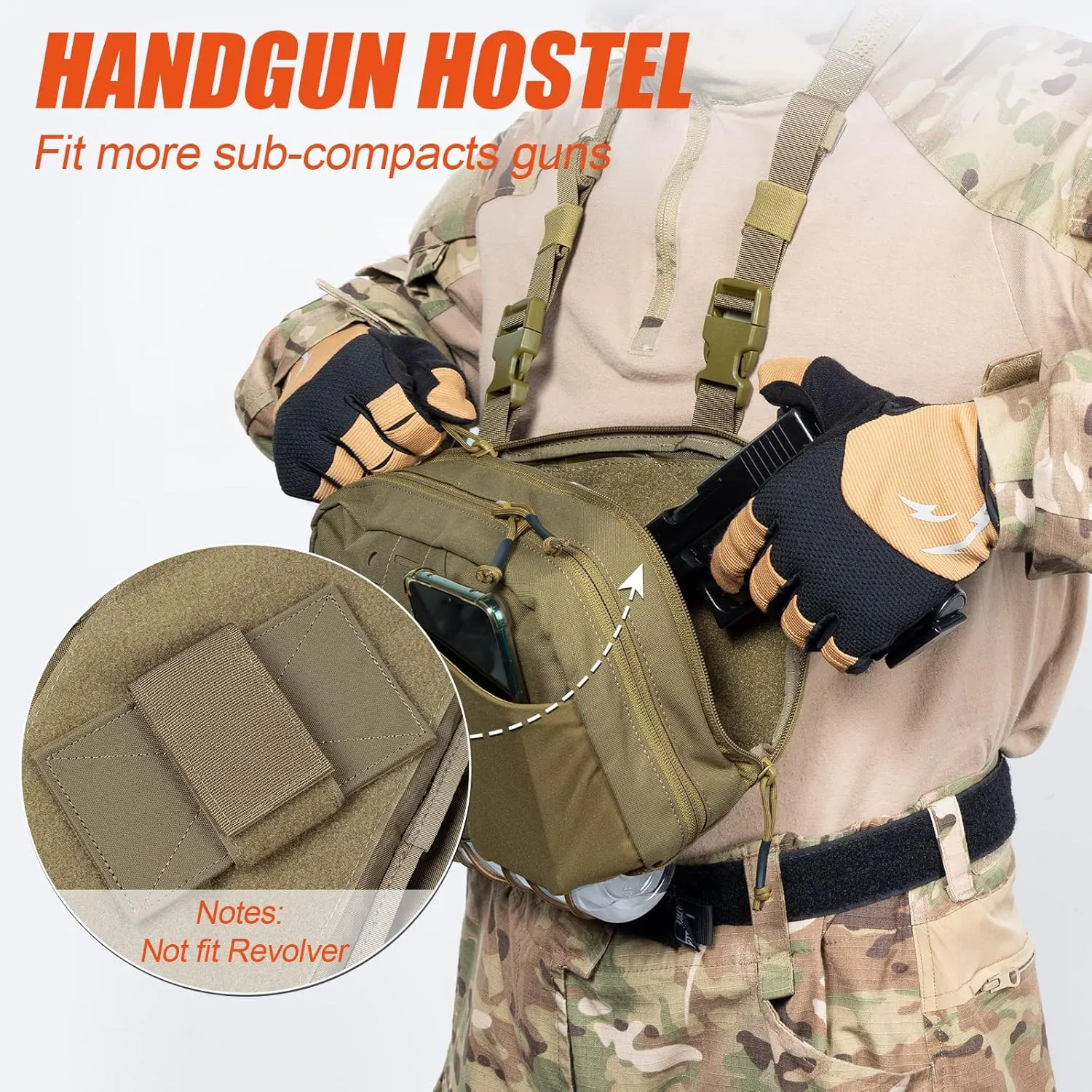 Tactical Chest Pack Bag Molle EDC Pouch Bag with CCW Compartment Adjustable Strap Workouts Fishing Hunting