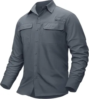 TACVASEN Men's Fishing Shirts Long Sleeve Sun Protection UPF50  Quick Dry Button Down Shirts with Zipper Pockets