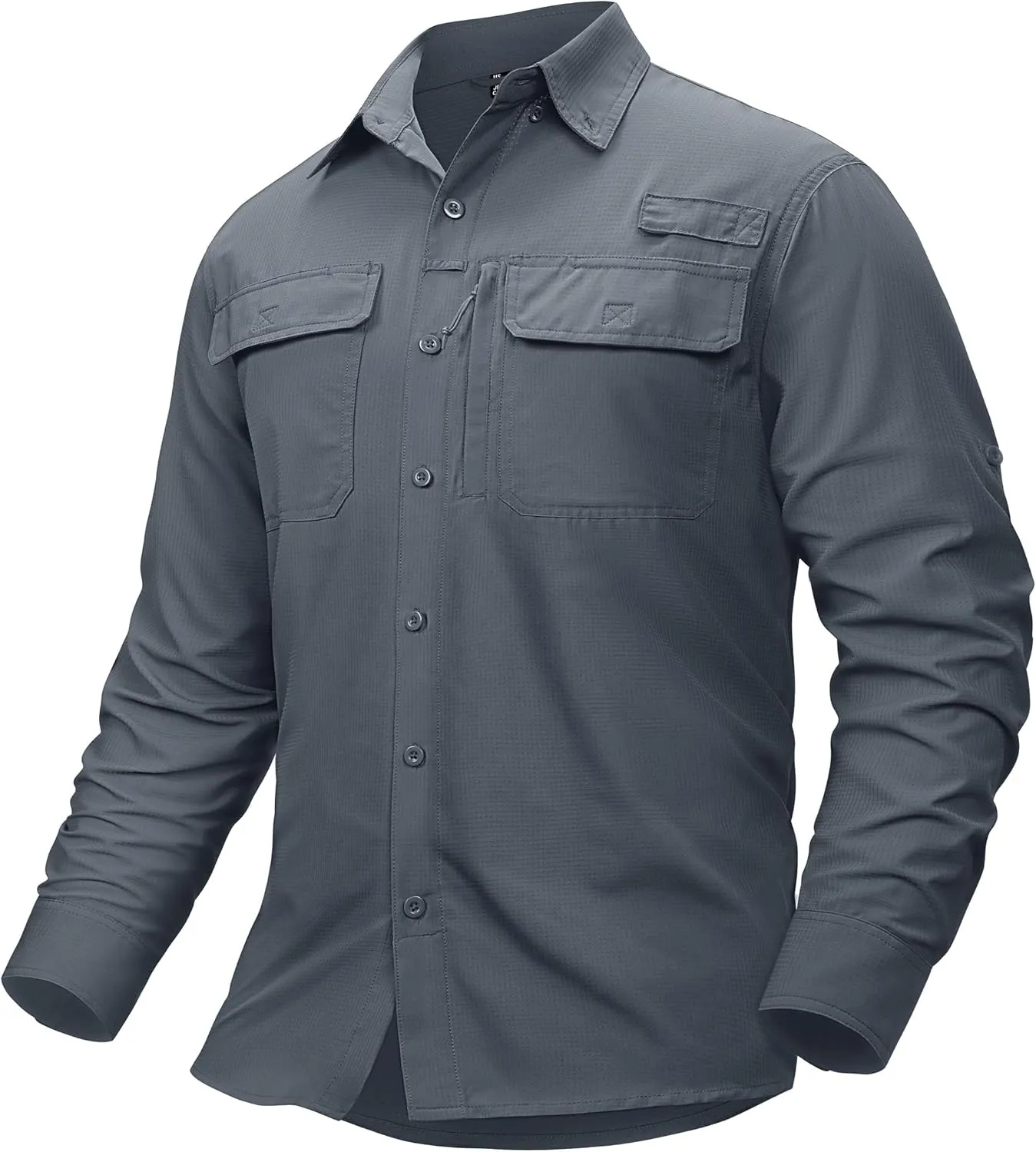 TACVASEN Men's Fishing Shirts Long Sleeve Sun Protection UPF50  Quick Dry Button Down Shirts with Zipper Pockets