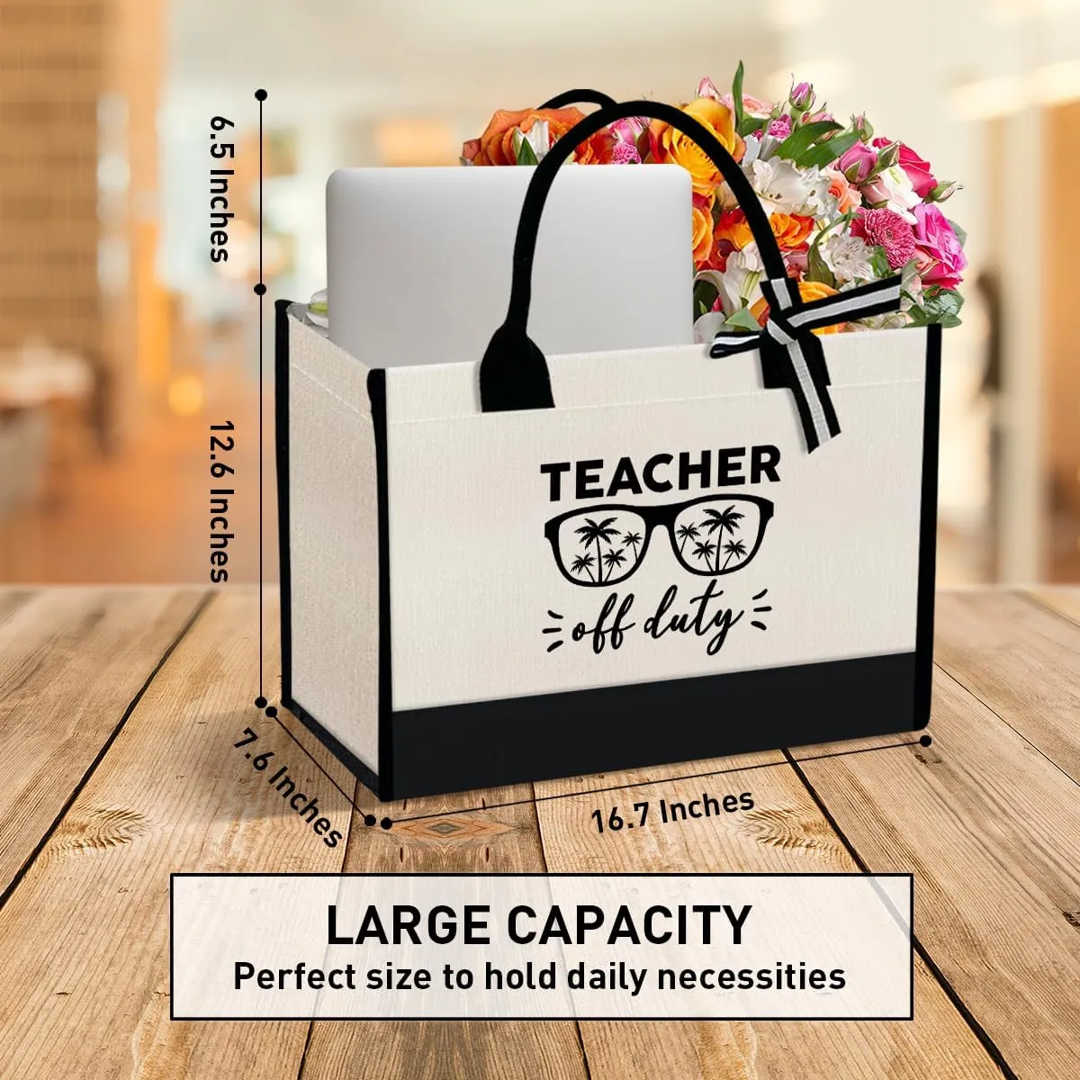 Teacher Gift Canvas Tote Bag, Kindergarten Preschool Daycare Teacher Birthday Teacher's Day Christmas Gift Work Bag