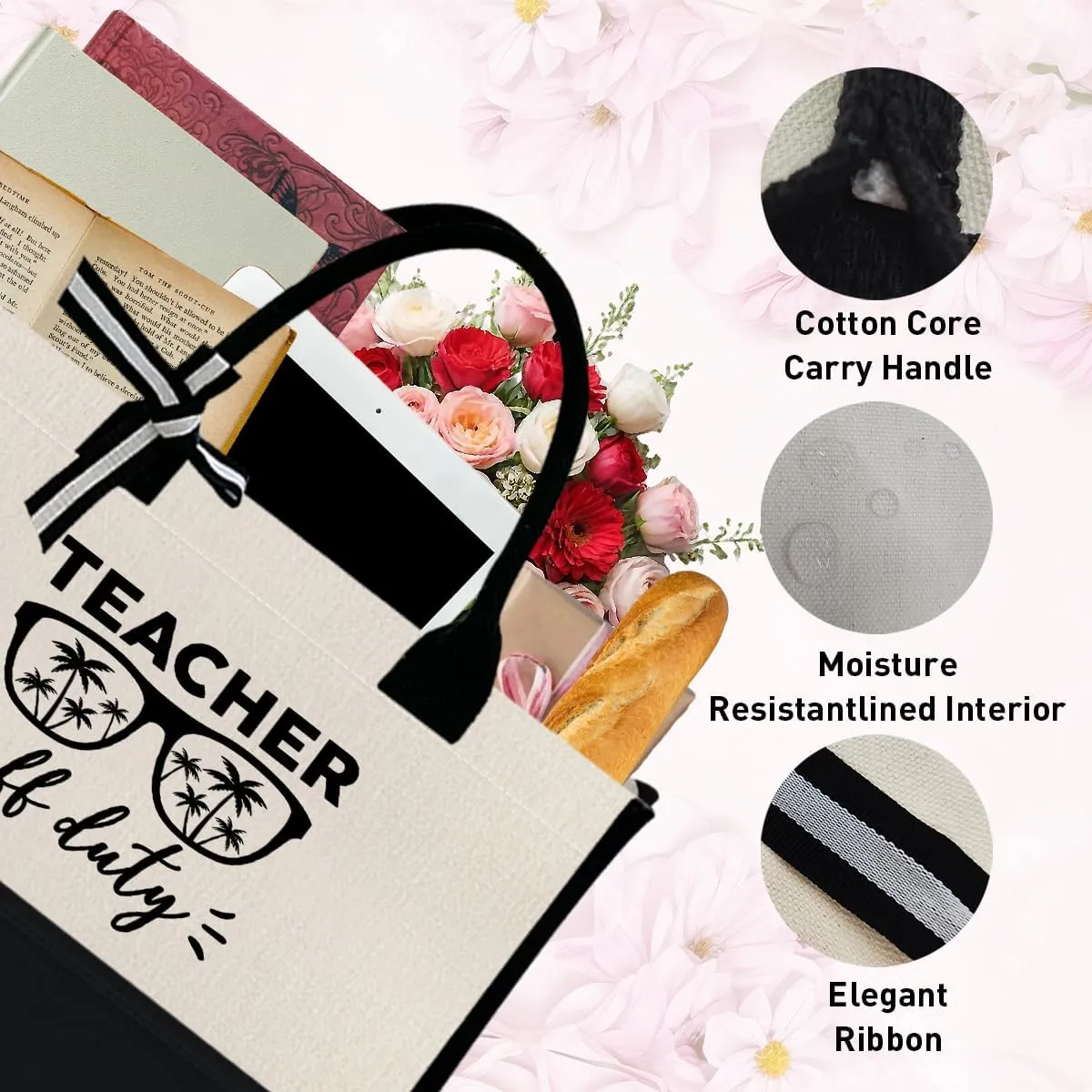 Teacher Gift Canvas Tote Bag, Kindergarten Preschool Daycare Teacher Birthday Teacher's Day Christmas Gift Work Bag