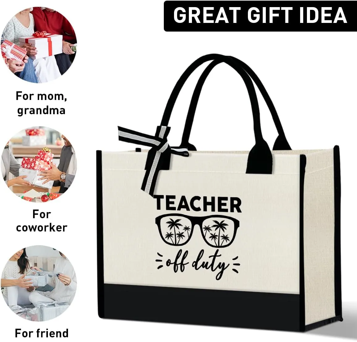 Teacher Gift Canvas Tote Bag, Kindergarten Preschool Daycare Teacher Birthday Teacher's Day Christmas Gift Work Bag