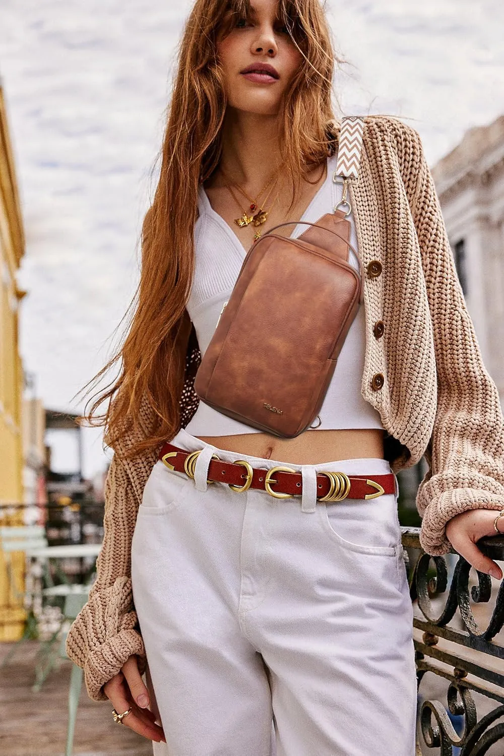Telena Crossbody Sling Bags for Women, PU Leather Fanny Packs Cross Body Bag for Woman