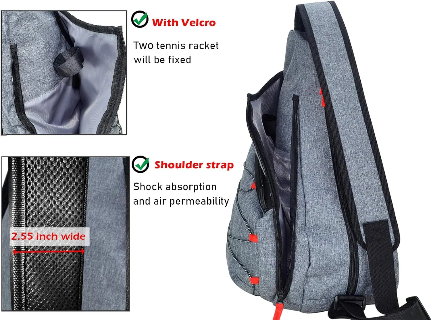 Tennis Bag for Men Women, Racquetball Pickleball Paddle Squash Sling Bags Crossbody Sports Backpack Adult with USB Charge Port