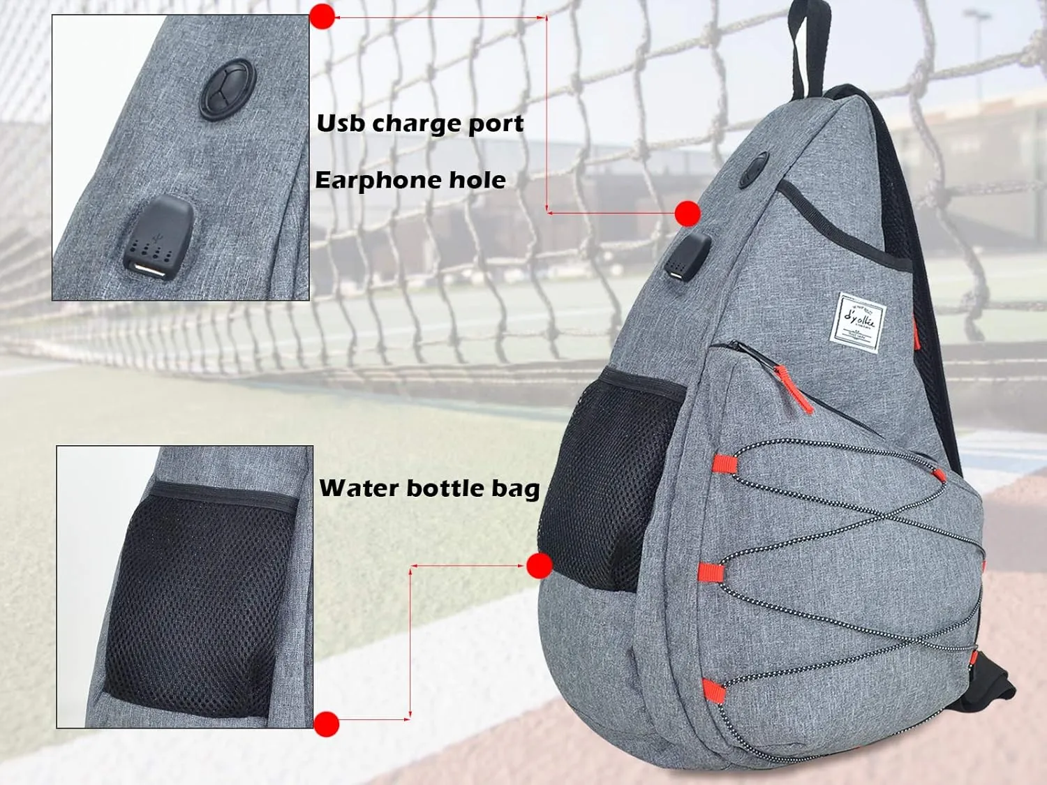 Tennis Bag for Men Women, Racquetball Pickleball Paddle Squash Sling Bags Crossbody Sports Backpack Adult with USB Charge Port