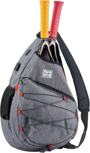 Tennis Bag for Men Women, Racquetball Pickleball Paddle Squash Sling Bags Crossbody Sports Backpack Adult with USB Charge Port