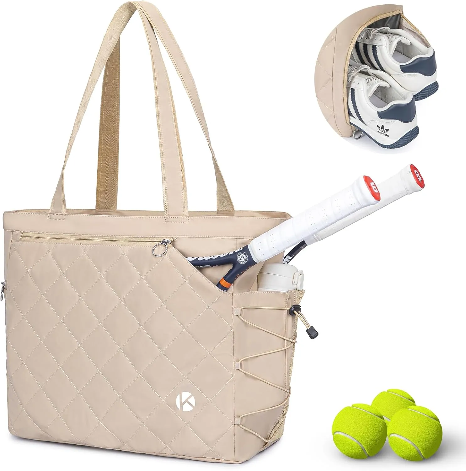 Tennis Tote Bag with Shoe Compartment - Extra-Large Quilted Pickleball Bag Holds 2-4 Rackets, Water-Resistant & Lightweight for Men & Women