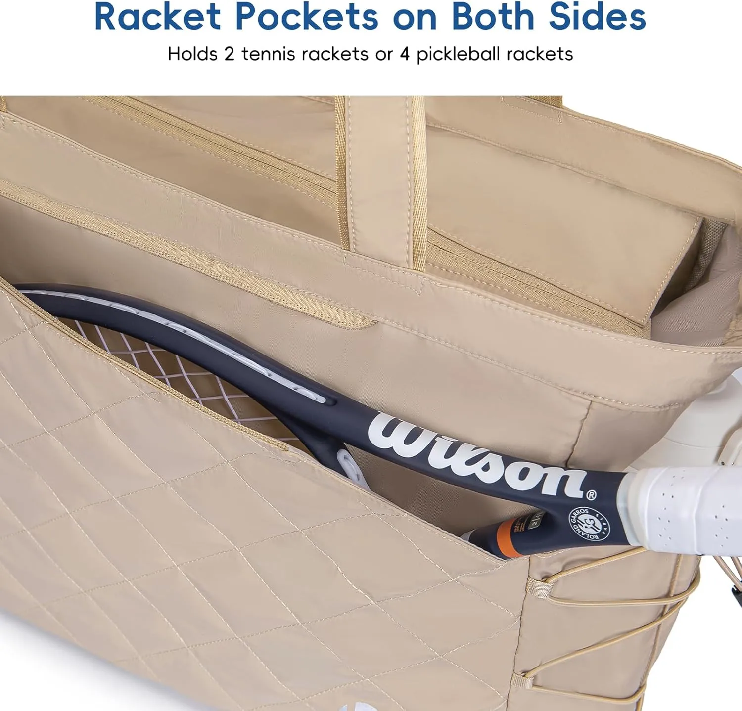 Tennis Tote Bag with Shoe Compartment - Extra-Large Quilted Pickleball Bag Holds 2-4 Rackets, Water-Resistant & Lightweight for Men & Women