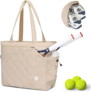 Tennis Tote Bag with Shoe Compartment - Extra-Large Quilted Pickleball Bag Holds 2-4 Rackets, Water-Resistant & Lightweight for Men & Women