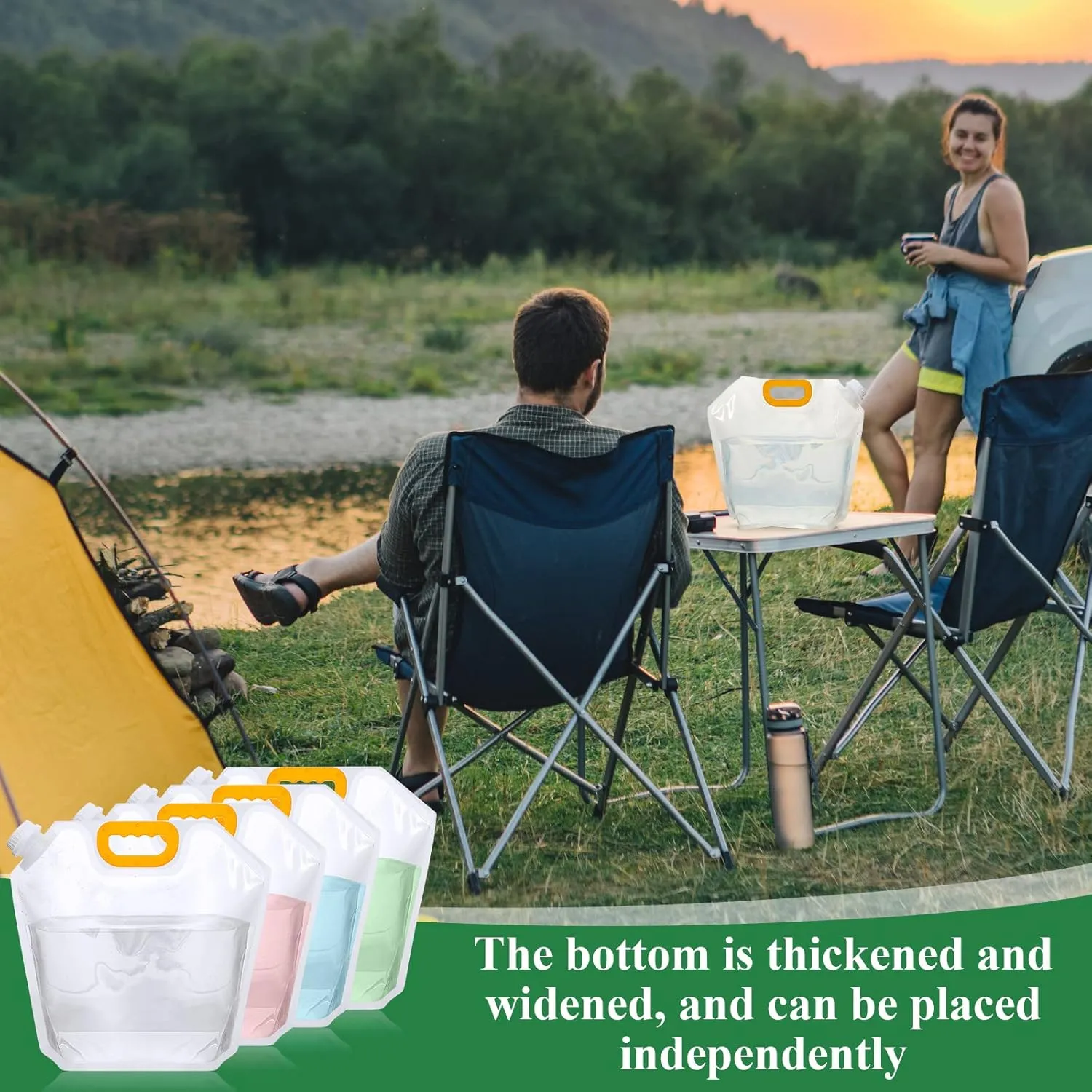Tessco 12 Pack 1.3 Gallon Collapsible Water Storage Bag Water Container Bag Emergency Jug Foldable Plastic Storage Pouch Freezable Carrier Tank for Outdoor Sport Camping(Clear,Classic)