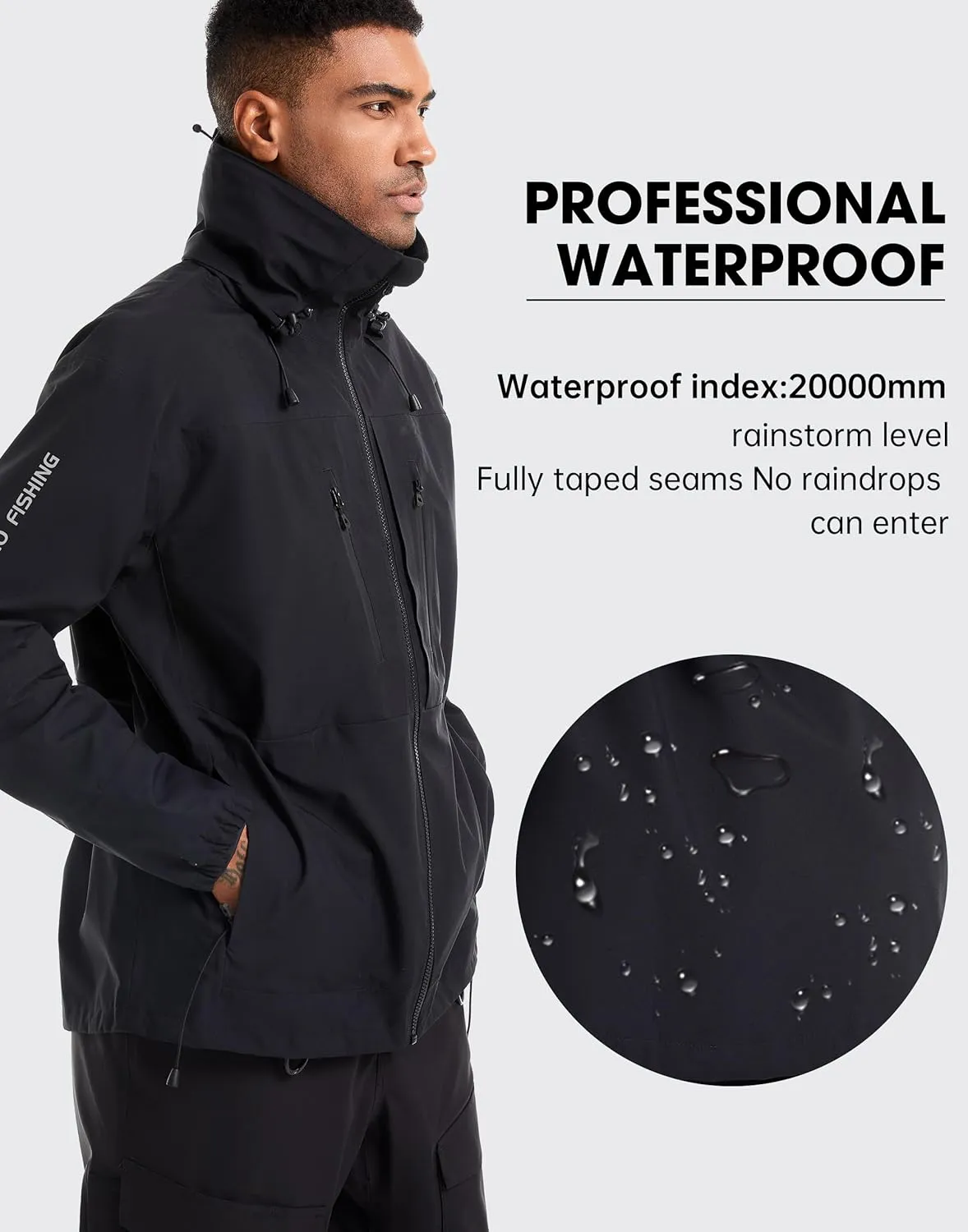 TGF Men's 8 Pockets Lightweight Breathable Fishing Wading Rain Jacket Waterproof Shell for Outdoor Foul Weather