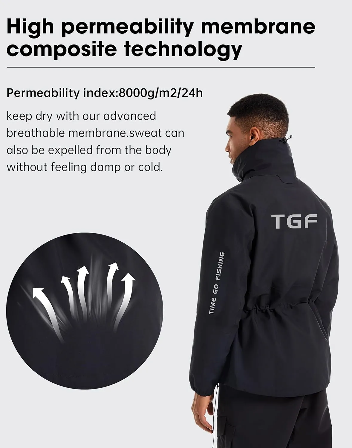 TGF Men's 8 Pockets Lightweight Breathable Fishing Wading Rain Jacket Waterproof Shell for Outdoor Foul Weather