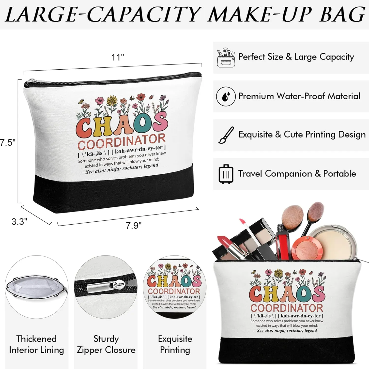 Thank You Gifts for Women, Administrative Professional Day Gifts, Chaos Coordinator Gifts for Coworker Boss Lady Nurse Employee Teacher Appreciation Gifts Office Birthday - Canvas Tote Bag Makeup Bag