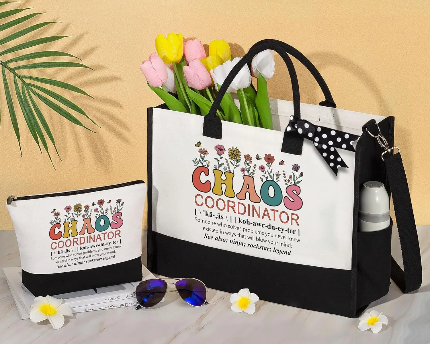 Thank You Gifts for Women, Administrative Professional Day Gifts, Chaos Coordinator Gifts for Coworker Boss Lady Nurse Employee Teacher Appreciation Gifts Office Birthday - Canvas Tote Bag Makeup Bag