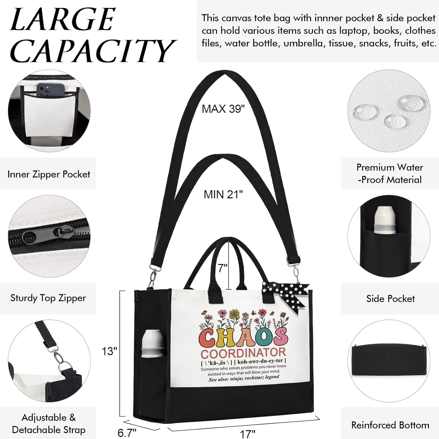 Thank You Gifts for Women, Administrative Professional Day Gifts, Chaos Coordinator Gifts for Coworker Boss Lady Nurse Employee Teacher Appreciation Gifts Office Birthday - Canvas Tote Bag Makeup Bag