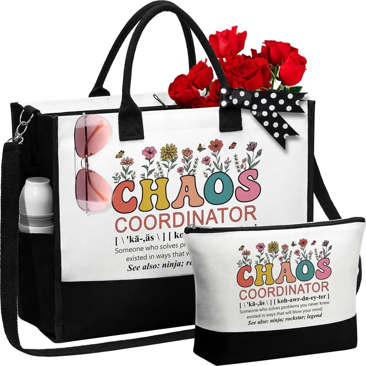 Thank You Gifts for Women, Administrative Professional Day Gifts, Chaos Coordinator Gifts for Coworker Boss Lady Nurse Employee Teacher Appreciation Gifts Office Birthday - Canvas Tote Bag Makeup Bag
