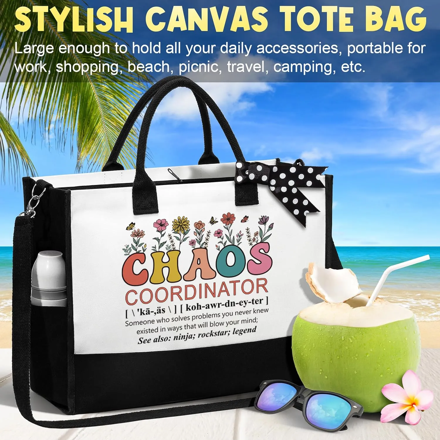 Thank You Gifts for Women, Administrative Professional Day Gifts, Chaos Coordinator Gifts for Coworker Boss Lady Nurse Employee Teacher Appreciation Gifts Office Birthday - Canvas Tote Bag Makeup Bag