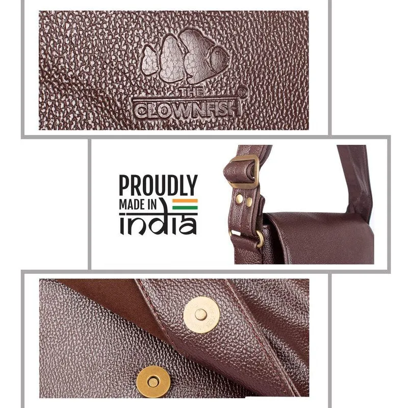 THE CLOWNFISH Liberty Vegan Leather Crossbody Long Flap 22 cms water-resistant Sling Shoulder Bags Messenger Bag for Travel and Business (Coffee)