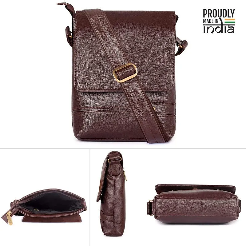 THE CLOWNFISH Liberty Vegan Leather Crossbody Long Flap 22 cms water-resistant Sling Shoulder Bags Messenger Bag for Travel and Business (Coffee)