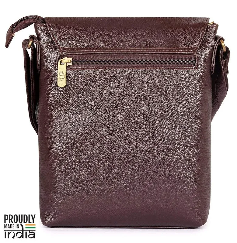 THE CLOWNFISH Liberty Vegan Leather Crossbody Long Flap 22 cms water-resistant Sling Shoulder Bags Messenger Bag for Travel and Business (Coffee)