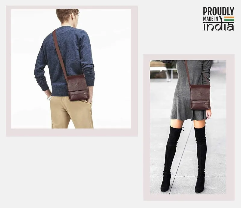 THE CLOWNFISH Liberty Vegan Leather Crossbody Long Flap 22 cms water-resistant Sling Shoulder Bags Messenger Bag for Travel and Business (Coffee)