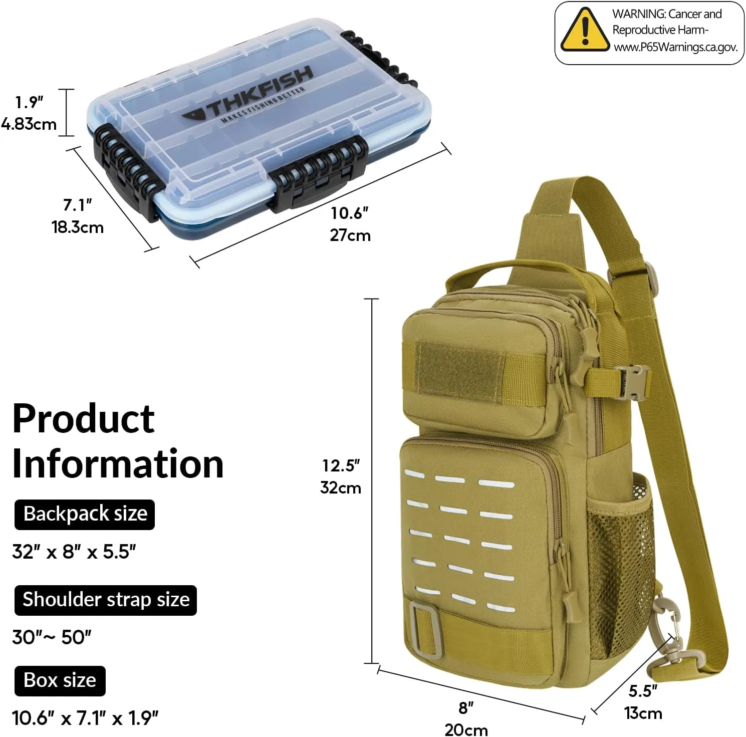THKFISH Fishing Bag, Fishing Tackle Bag with 1 Tackle Boxes, Waterproof Fishing Bag Fishing Sling Bag, Fishing Shoulder Storage Bag Fishing Gear & Equipment for Fishing