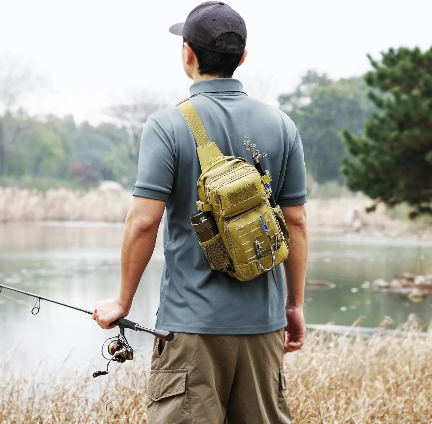 THKFISH Fishing Bag, Fishing Tackle Bag with 1 Tackle Boxes, Waterproof Fishing Bag Fishing Sling Bag, Fishing Shoulder Storage Bag Fishing Gear & Equipment for Fishing