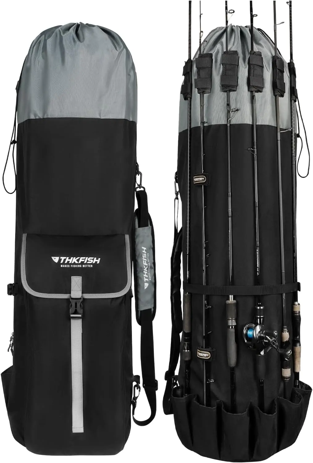 THKFISH Fishing Rod Bag - Oxford Cloth Fishing Pole Travel Case for 6 Rods with Reels and Equipment