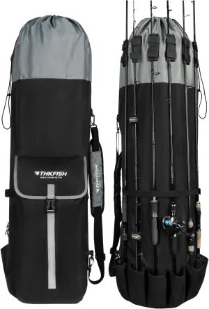 THKFISH Fishing Rod Bag - Oxford Cloth Fishing Pole Travel Case for 6 Rods with Reels and Equipment