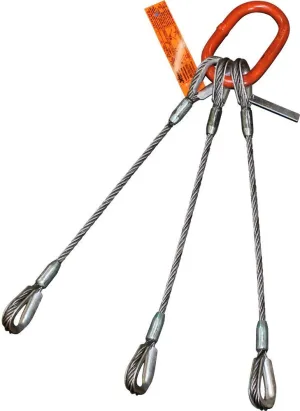 Three Leg Wire Rope Sling | 46 Ton Vertical Rated | Heavy-Duty Thimble-to-Thimble | 1-3/8" Dia. | 20' Length | EIPS 6x37 IWRC | Hanes Supply (HSI) Heavy Duty Rigging Cable for Lifting and Towing
