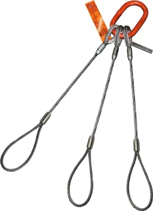 Three Leg Wire Rope Sling | 55 Ton Vertical Rated | Flemish Loop Ends | 1-1/2" Dia. | 22' Length | EIPS 6x37 IWRC | Hanes Supply (HSI) Heavy Duty Rigging Cable for Lifting and Towing