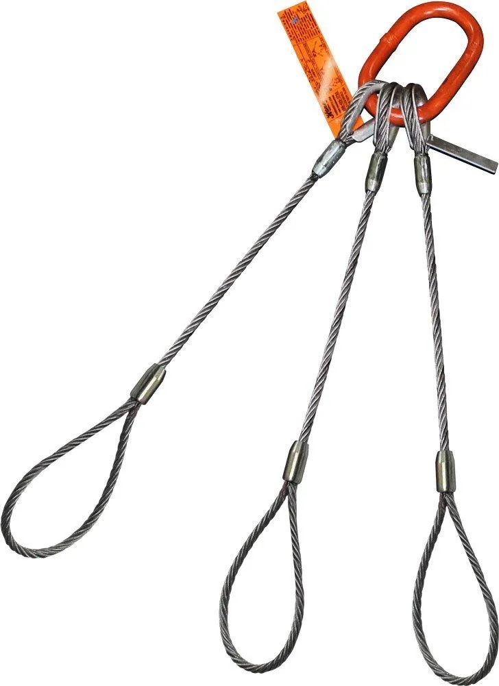 Three Leg Wire Rope Sling | 55 Ton Vertical Rated | Flemish Loop Ends | 1-1/2" Dia. | 22' Length | EIPS 6x37 IWRC | Hanes Supply (HSI) Heavy Duty Rigging Cable for Lifting and Towing