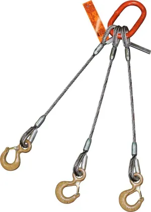 Three Leg Wire Rope Sling | 95 Ton Vertical Rated | Eye Hooks with Safety Latches | 2" Dia. | 24' Length | EIPS 6x37 IWRC | Hanes Supply (HSI) Heavy Duty Rigging Cable for Lifting and Towing