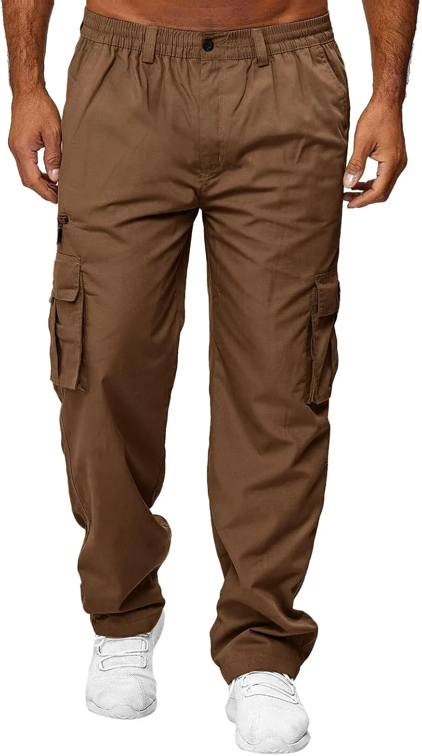 THWEI Mens Cargo Pants Casual Cotton Jogger Multi Pockets Outdoor Hiking Work Sweatpants