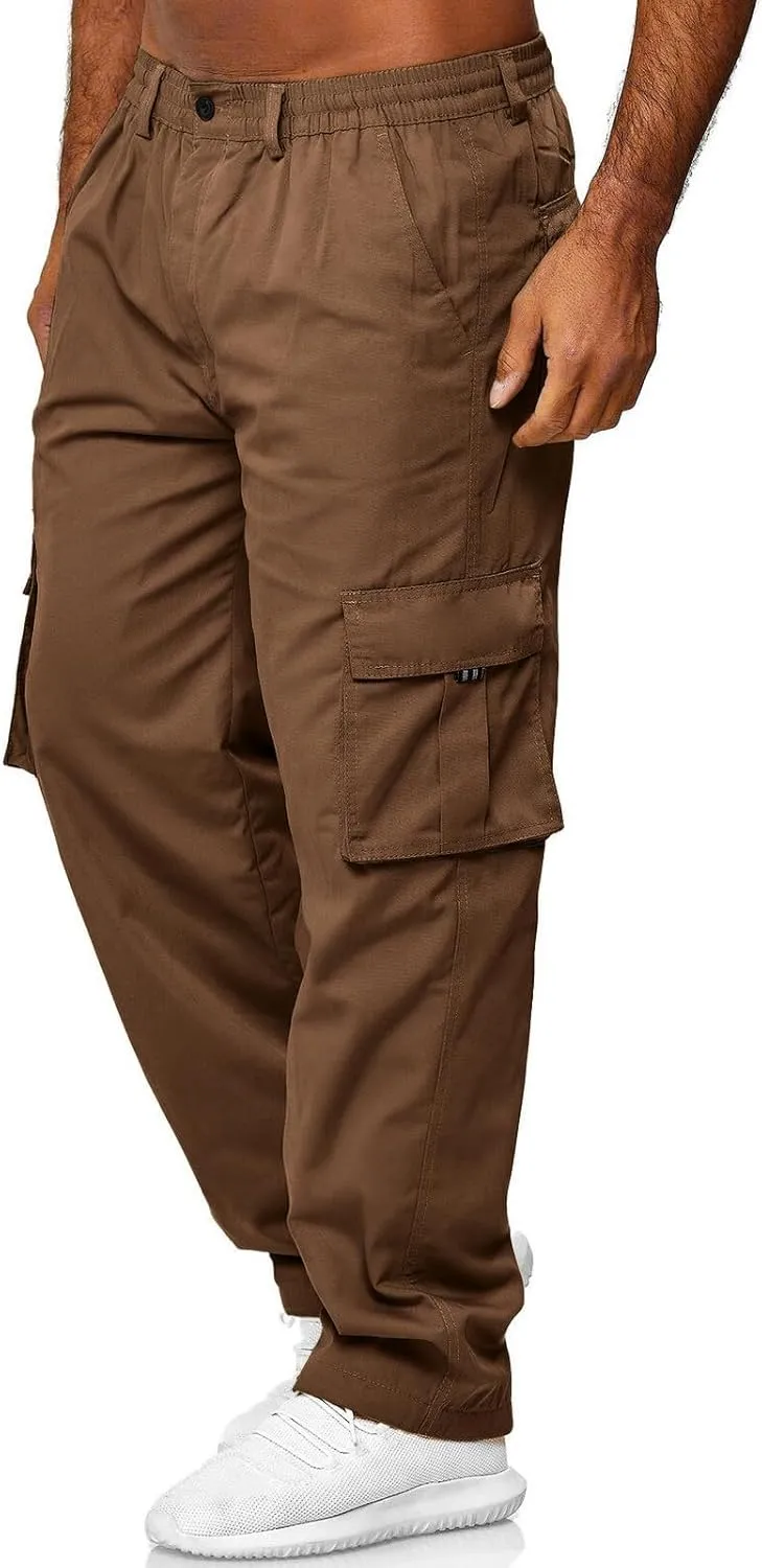 THWEI Mens Cargo Pants Casual Cotton Jogger Multi Pockets Outdoor Hiking Work Sweatpants
