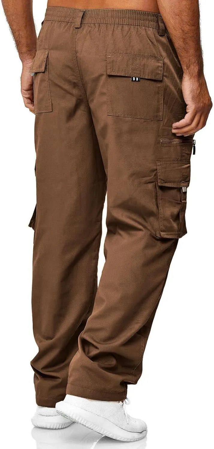 THWEI Mens Cargo Pants Casual Cotton Jogger Multi Pockets Outdoor Hiking Work Sweatpants